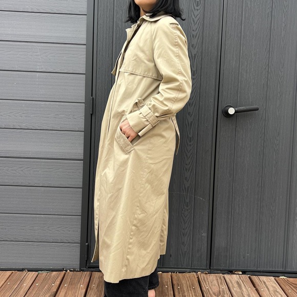 Vintage Utex Trench Coat Beige Classic Long Jacket Minimalist Belted small coat - Picture 4 of 10